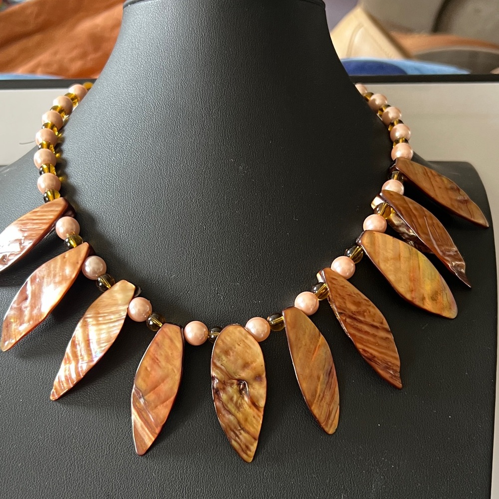 Handcrafted Brown Shell Statement Necklace - Wome… - image 1